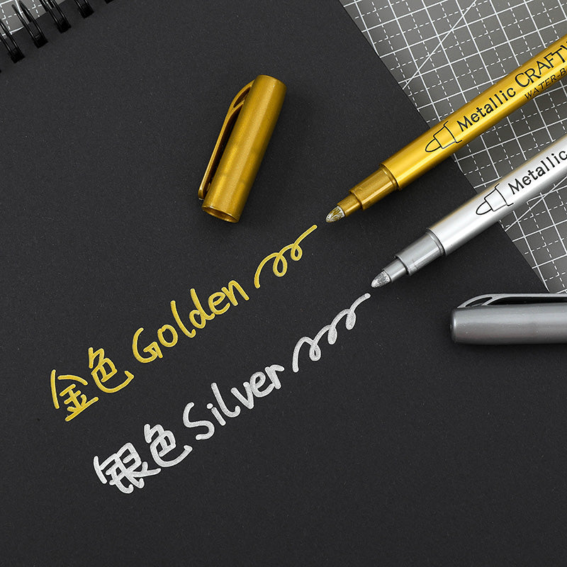 8PCS Metallic Brush Pens – Gold & Silver