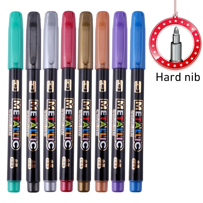8PCS Metallic Brush Pens – Gold & Silver