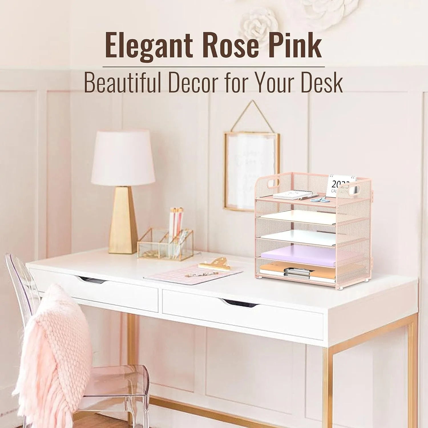 2 Pack Pink 5-Tier Mesh Desk Organizer