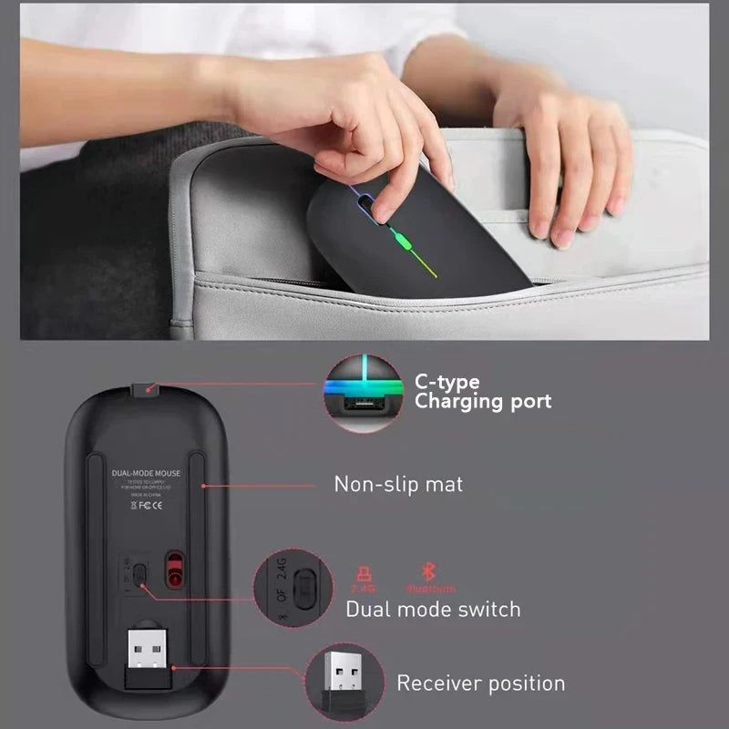 Dual-Mode Wireless RGB Mouse – Bluetooth & 2.4GHz