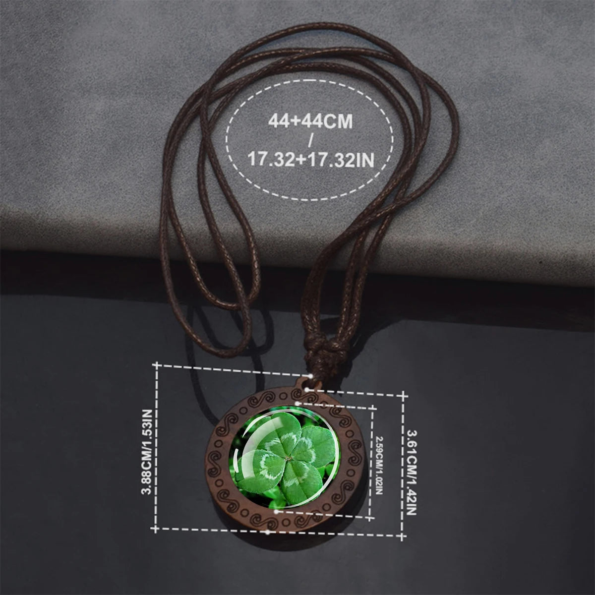 Four-Leaf Clover Glass Dome Pendant Necklace