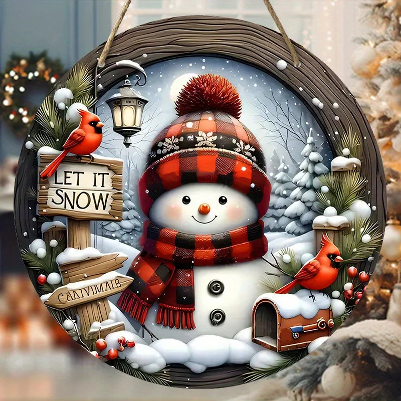 Christmas Snowman & Cardinal Wooden Sign