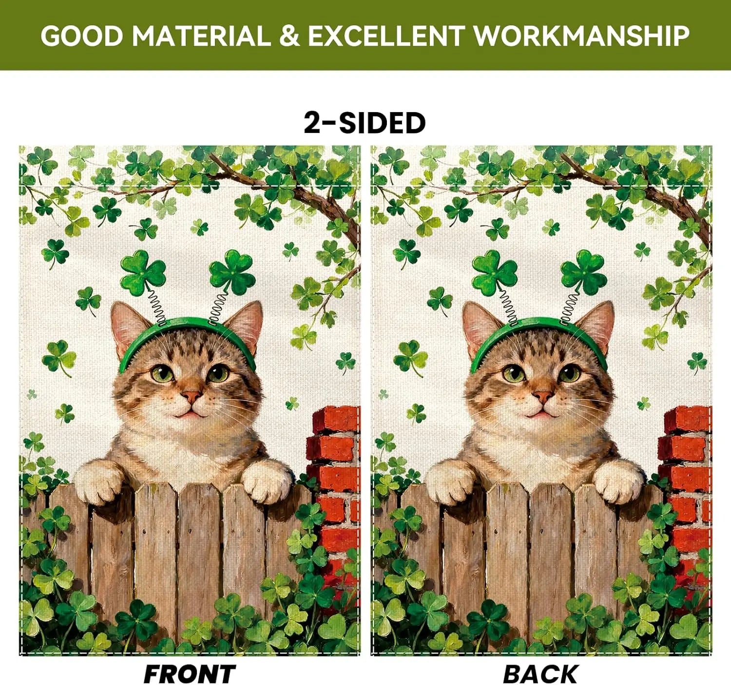 St. Patrick's Day Cat Garden Flag