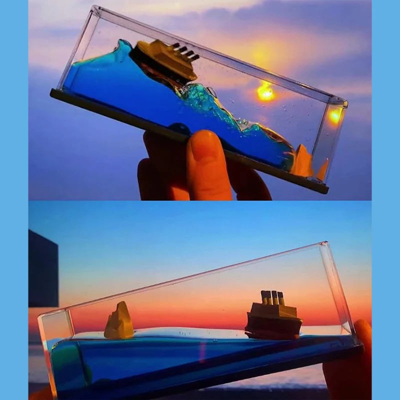 Titanic & Dinosaur Era Drifting Ship Bottle Ornament