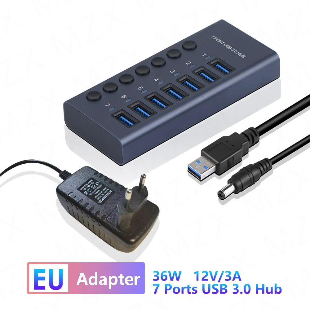 Aluminum USB 3.0 Hub 4/7/10 Port with Switch