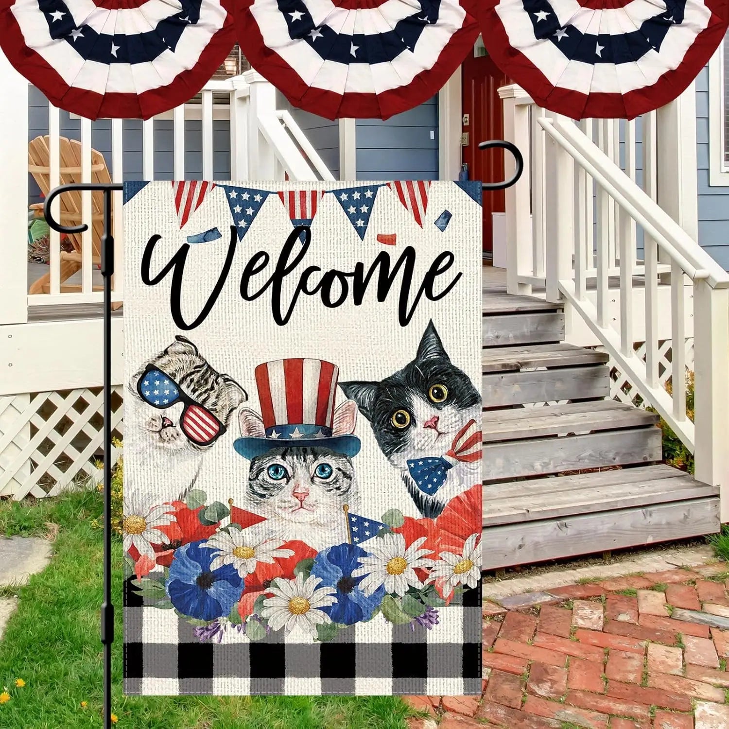 Patriotic Cat Garden Flag (12x18")