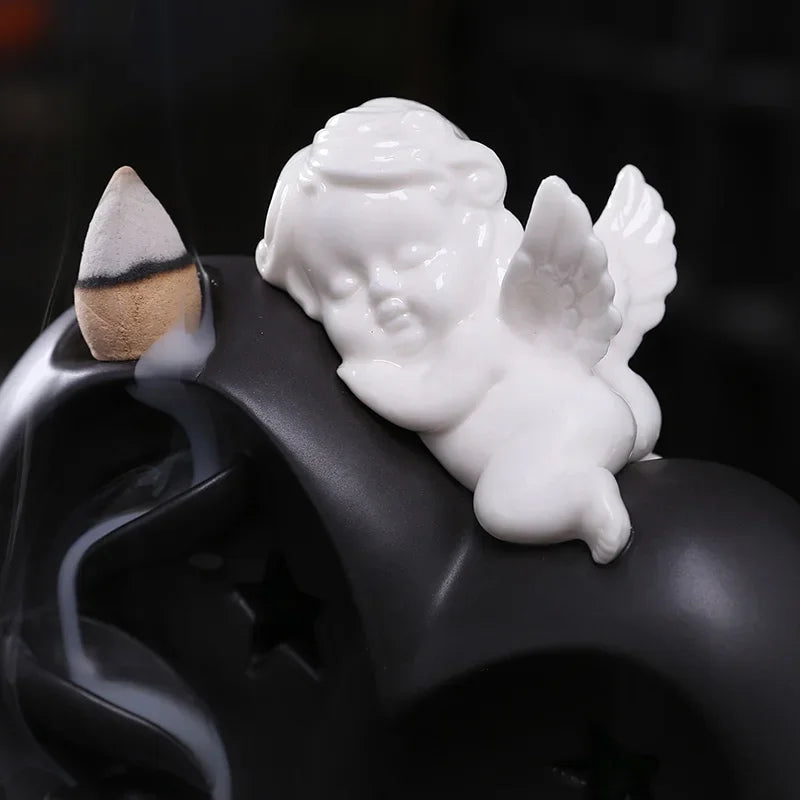 LED Loving Heart Angel Backflow Incense Burner