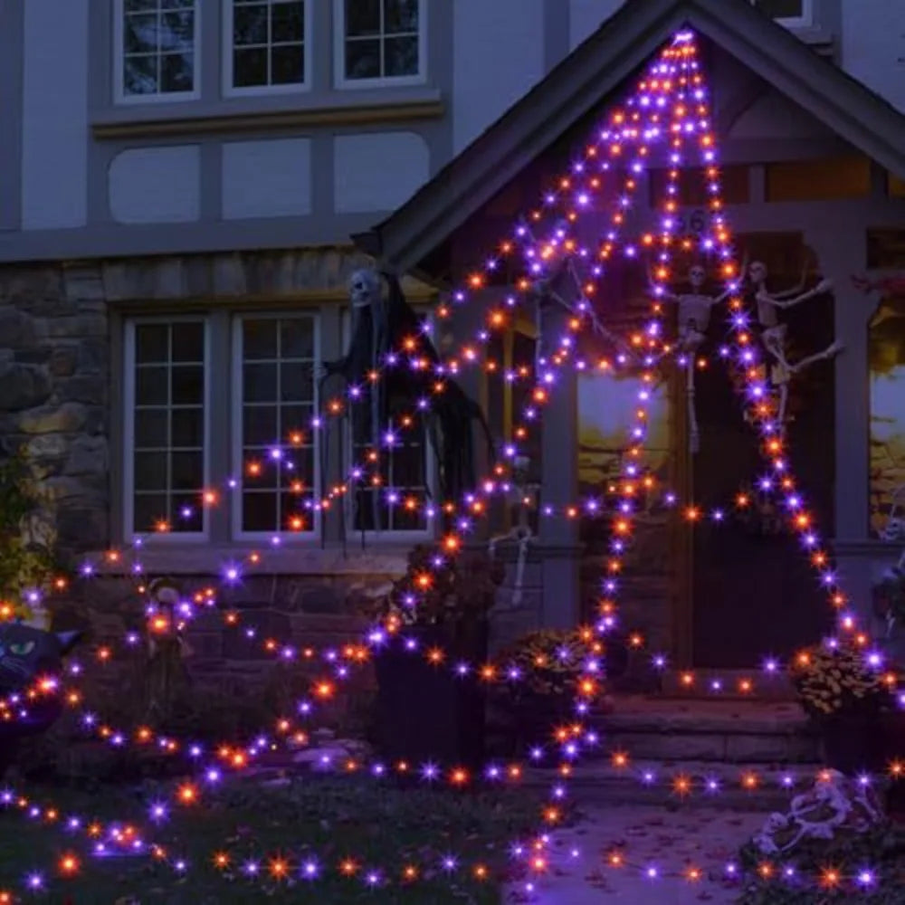 8-Mode LED Halloween Spider Web Lights
