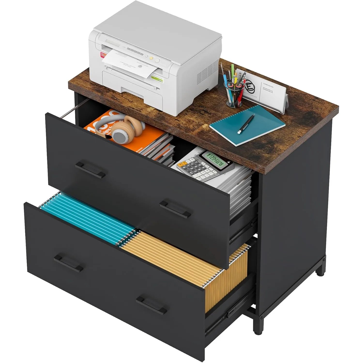 2-Drawer Lateral File Cabinet – Wood Filing Storage for A4 & Letter Size