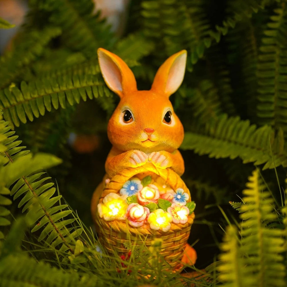 Easter Bunny Solar Flower Light Figurine