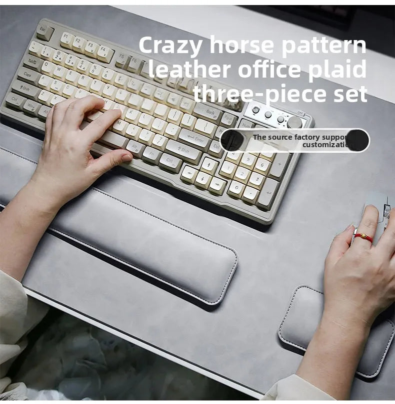 Large PU Leather Desk Pad Set with Mouse Wrist Guard