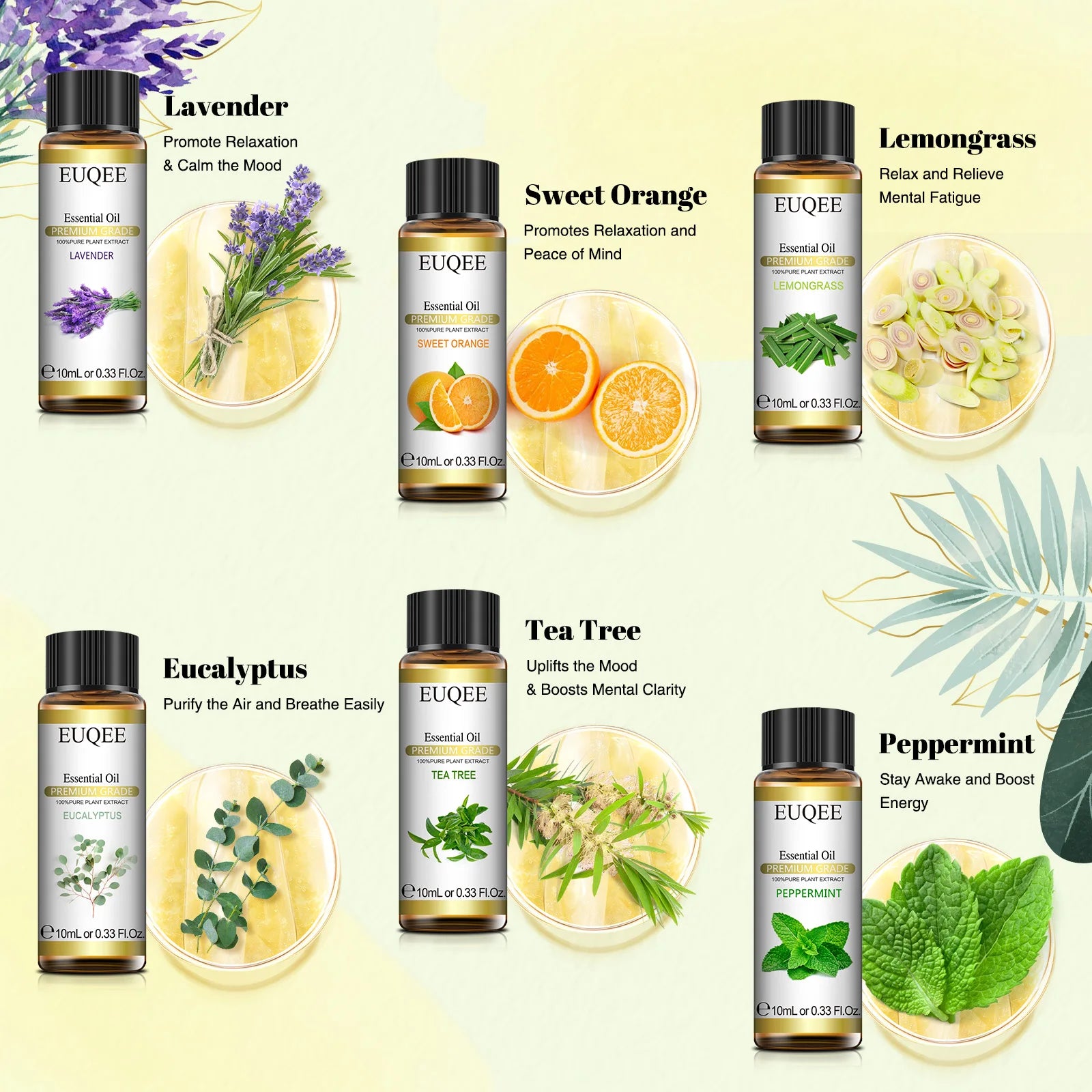 EUQEE Floral Essential Oil Set - 6 Bottles