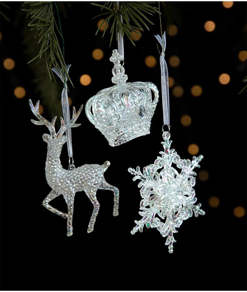 Acrylic Snowflake & Reindeer Christmas Pendant