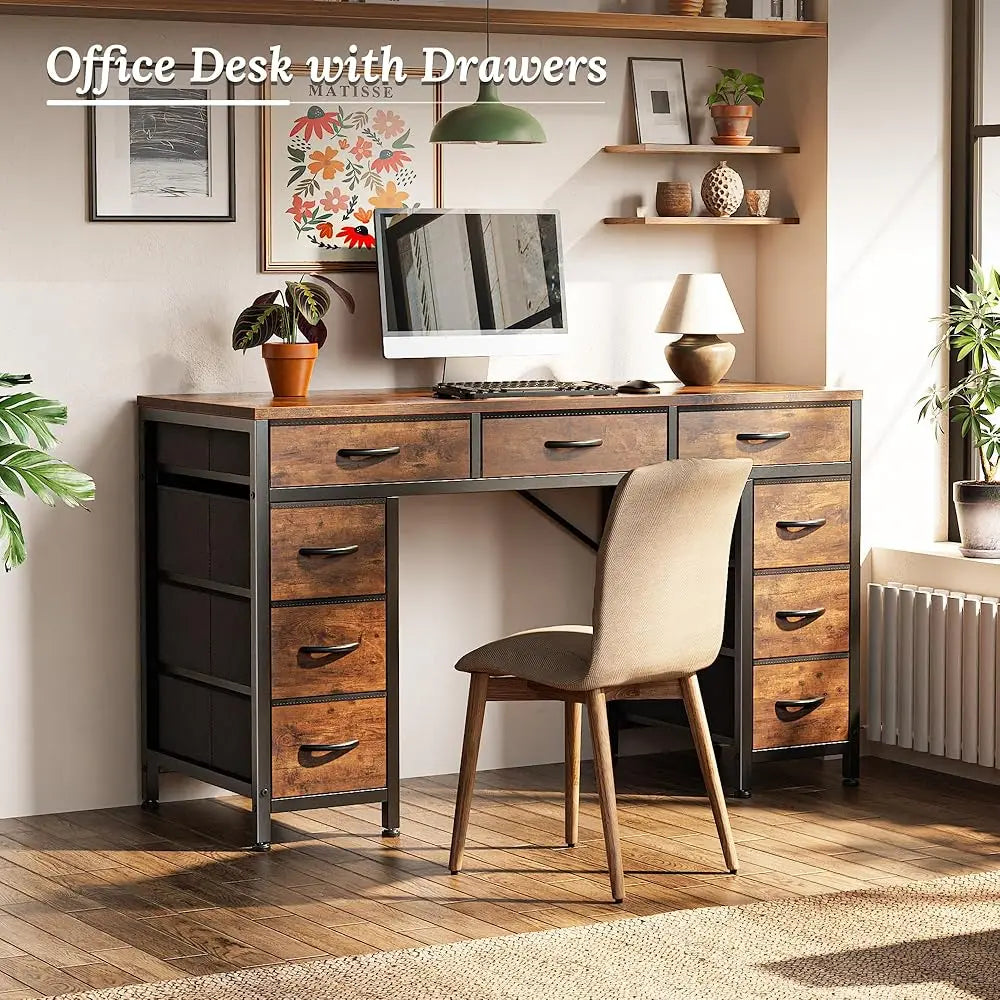 47" Office Desk with Outlets & Drawers