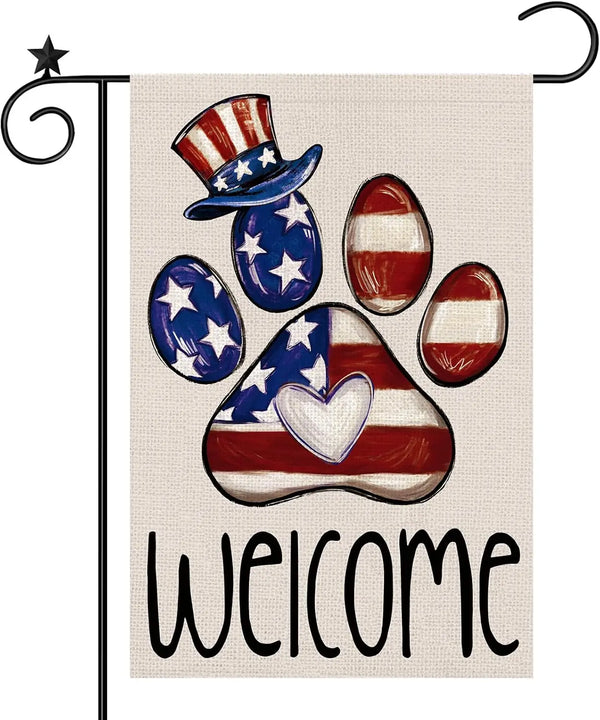 Patriotic Paw Print Garden Flag (12x18")