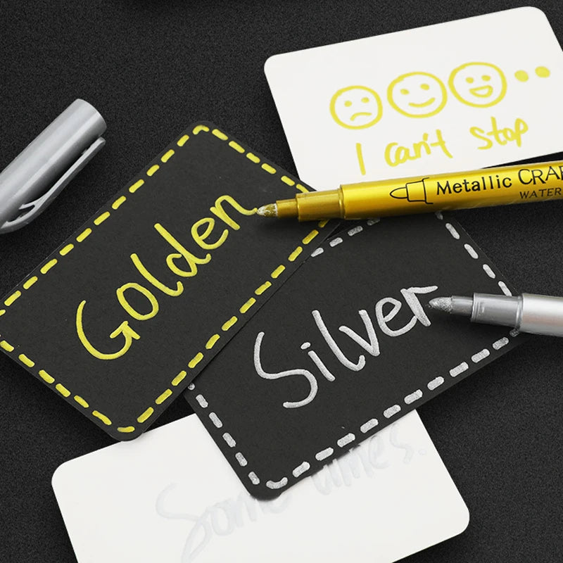8PCS Metallic Brush Pens – Gold & Silver