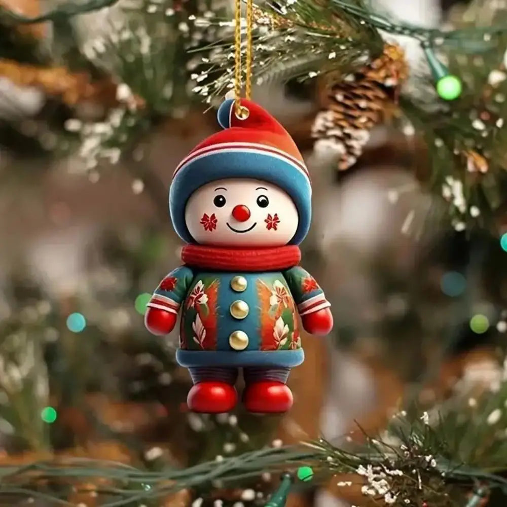 2D Acrylic Christmas Cat & Snowman Ornament