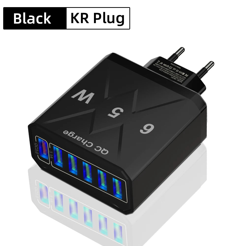 65W 6-Port USB Fast Charger – QC3.0 Travel Adapter: