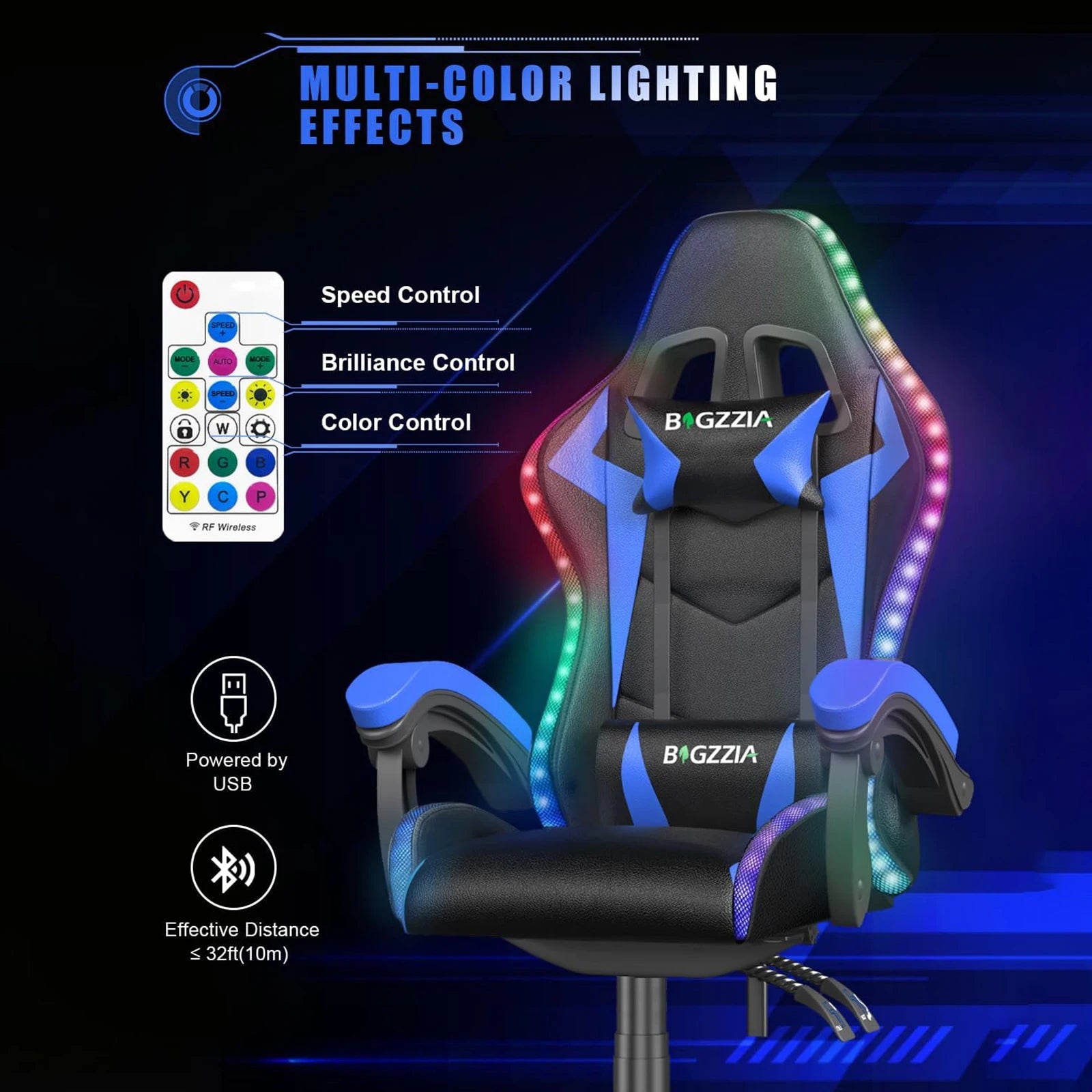 RGB Gaming Chair – LED Lights Ergonomic Recliner