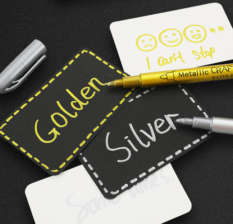 8PCS Metallic Brush Pens – Gold & Silver