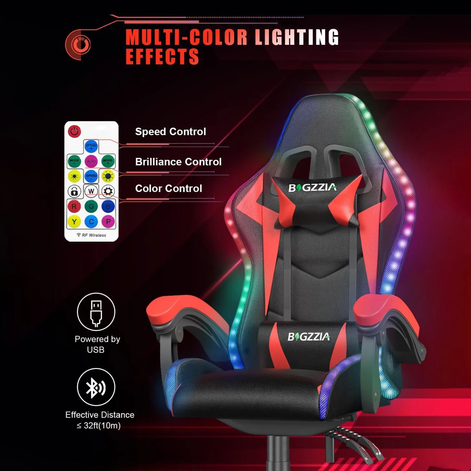 RGB Gaming Chair – LED Lights Ergonomic Recliner