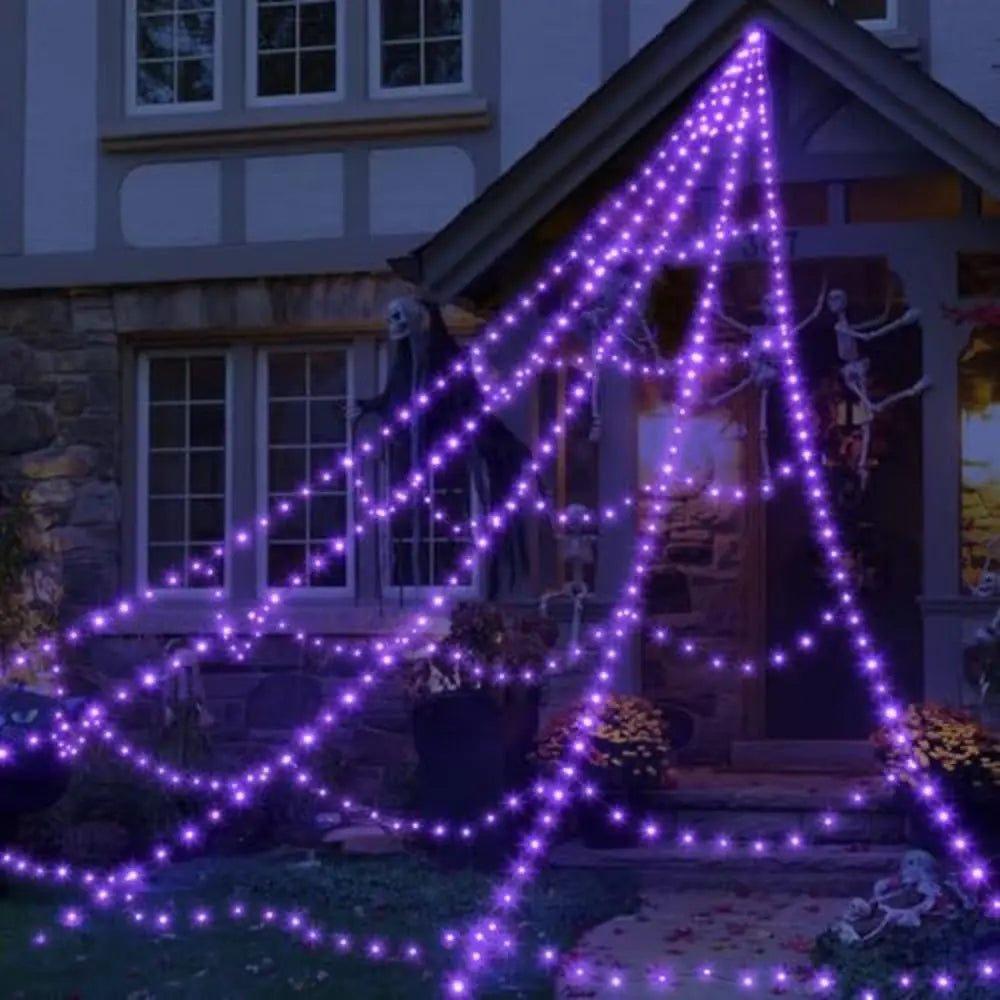 8-Mode LED Halloween Spider Web Lights