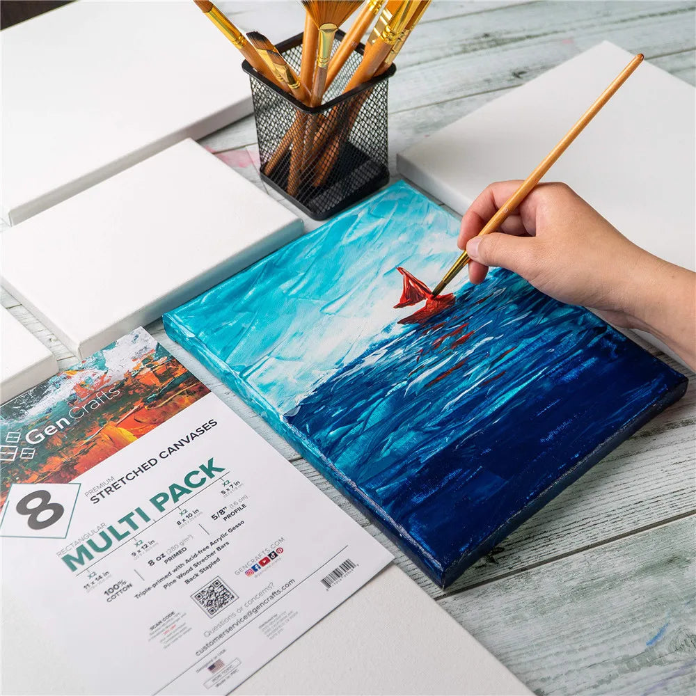 Pack of 4 White Blank Canvas Boards: