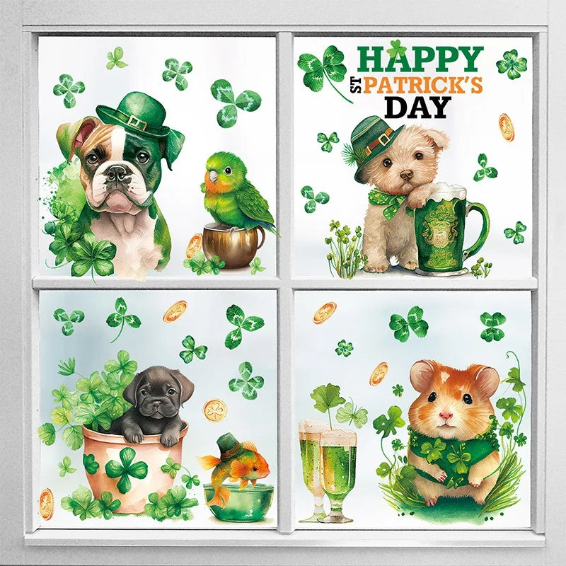 St. Patrick's Day Animal & Clover Window Clings, 9-Sheet Set