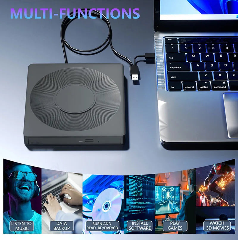 USB 3.0 Type-C External CD/DVD Drive with Card Reader