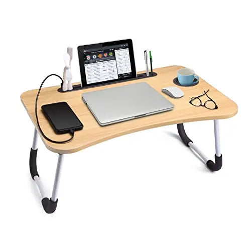 40x60cm Folding Laptop Table – Portable Desk with USB Light, Fan & Cup Holder: