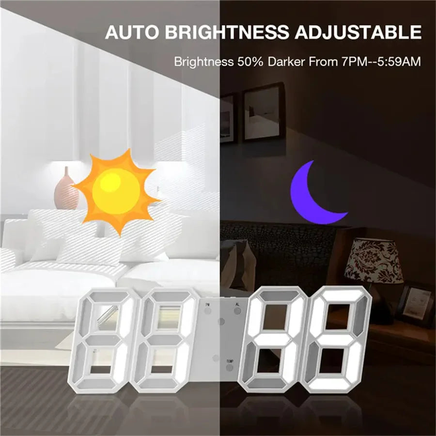 3D LED Digital Wall Clock – Glow Night