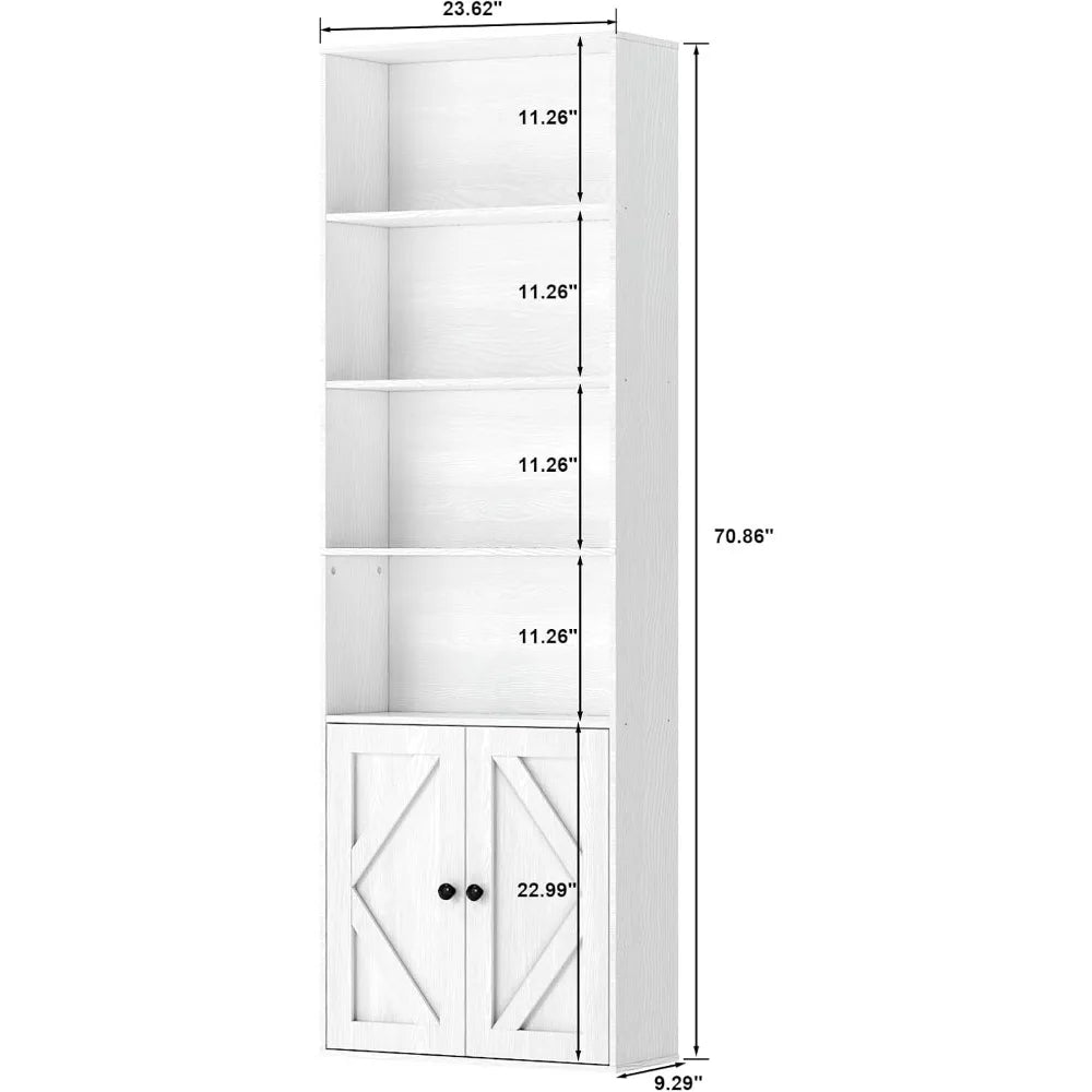 Wooden 6-Shelf Bookcase with Doors