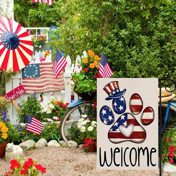 Patriotic Paw Print Garden Flag (12x18")
