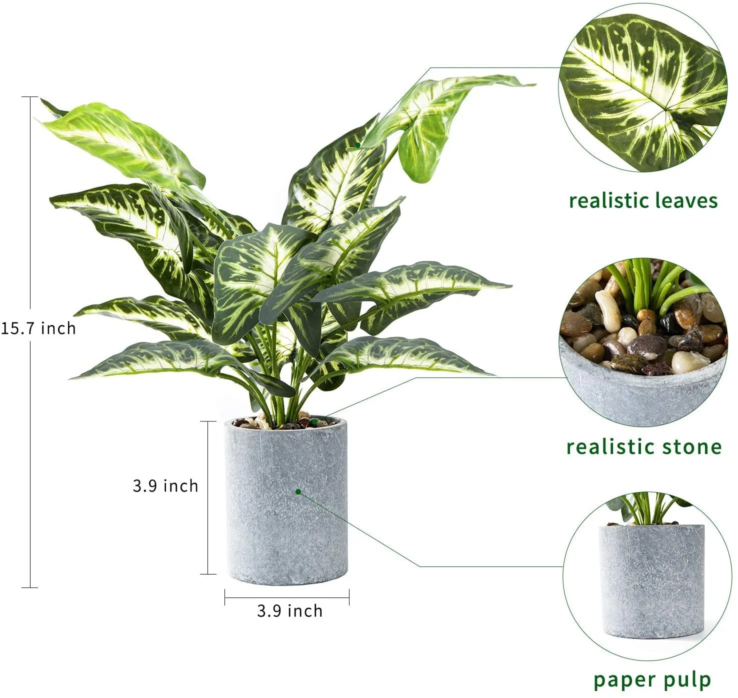 15" Artificial Potted Taro Leaf Plant