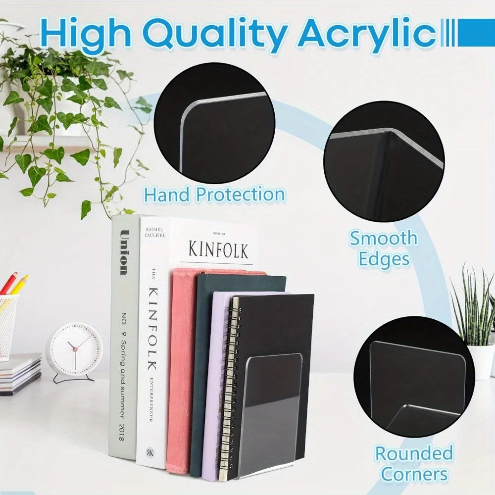 4/8PCS Clear Acrylic Bookends