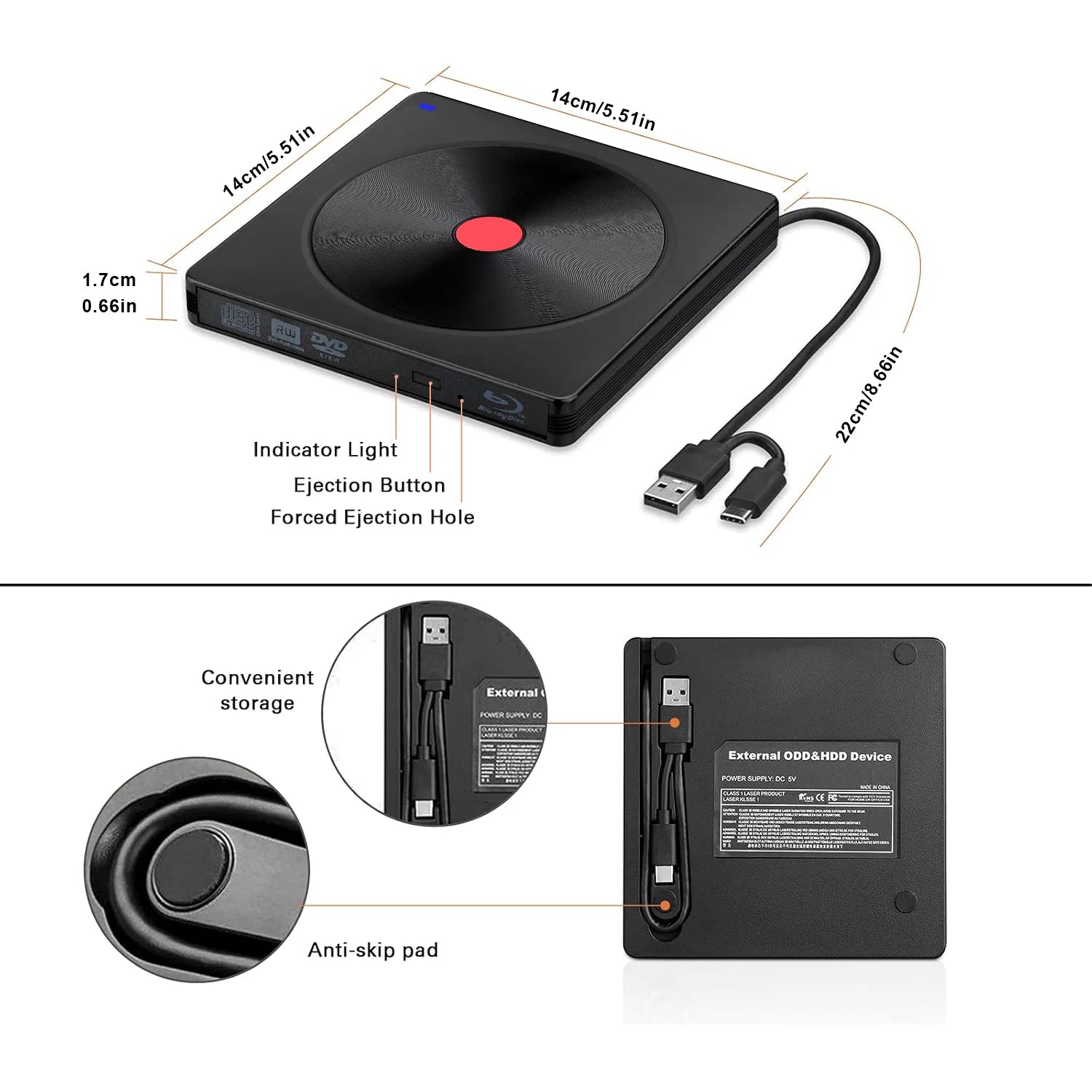 Portable External Blu-ray Drive USB 3.0/Type-C