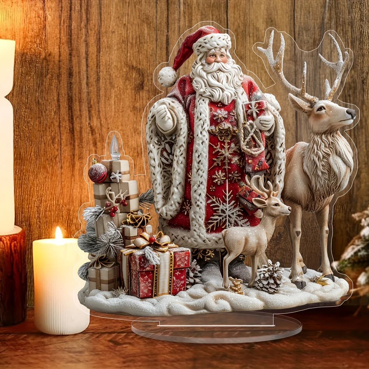 Acrylic Santa & Reindeer Sleigh Decoration