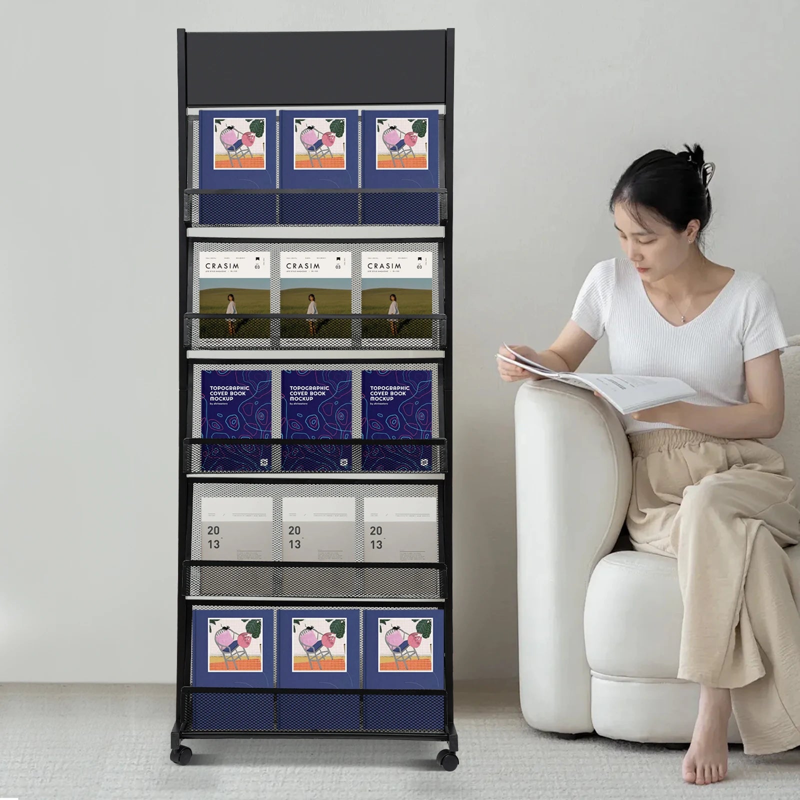 5-Tier Rolling Magazine Rack
