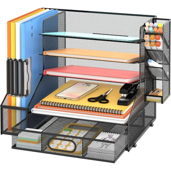 5-Tier Mesh Desk Organizer with Drawer