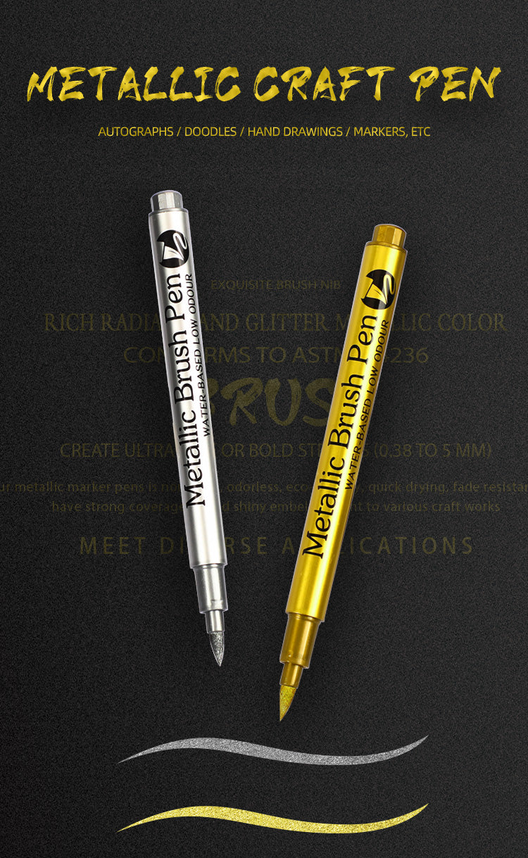 8PCS Metallic Brush Pens – Gold & Silver