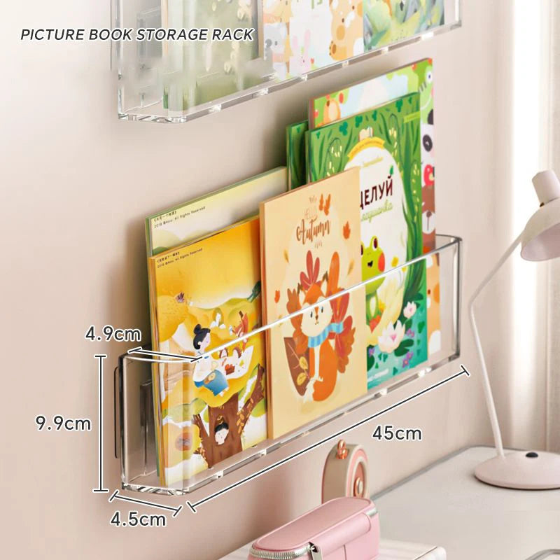 Acrylic Wall-Mount Kids Book Display Shelf