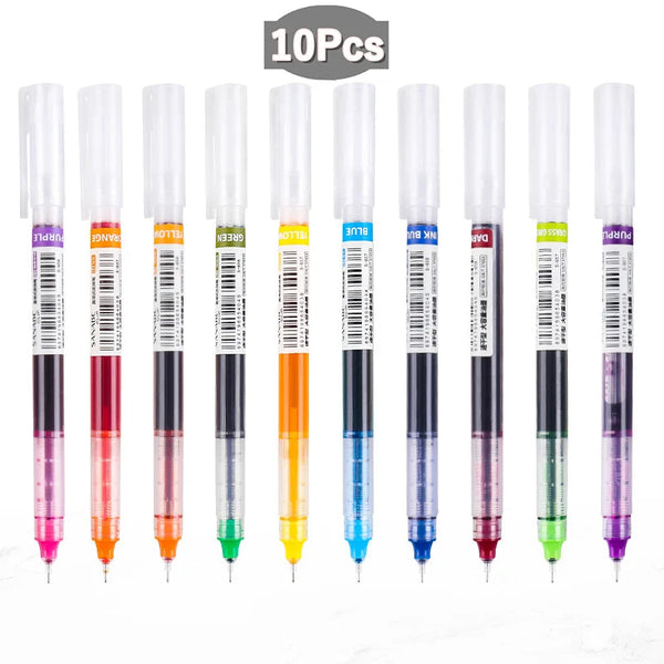 10-Color Gel Pen Set – Quick-Drying 0.5mm Rollerball Pens