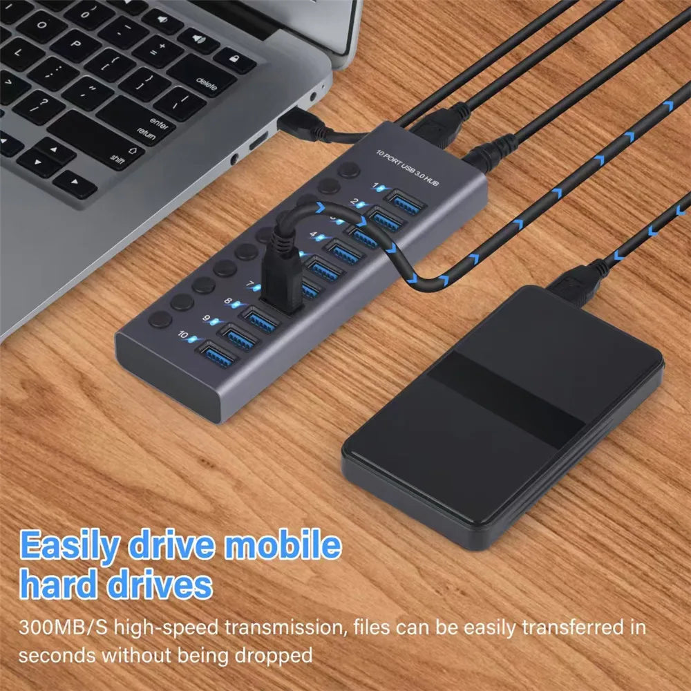 Aluminum USB 3.0 Hub 4/7/10 Port with Switch