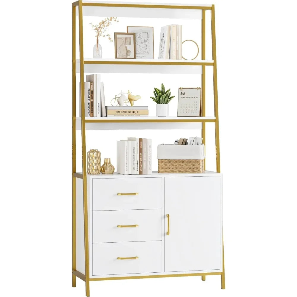 69" White Gold 4-Tier Bookshelf