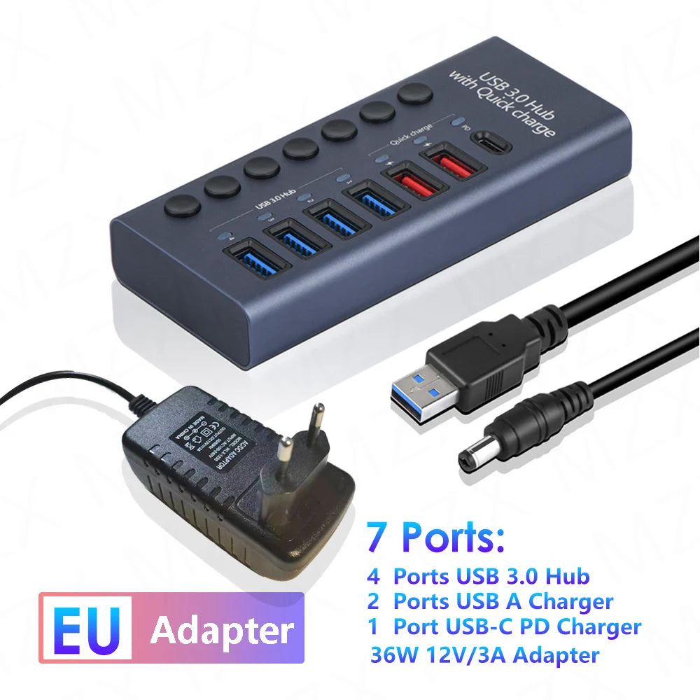 Aluminum USB 3.0 Hub 4/7/10 Port with Switch
