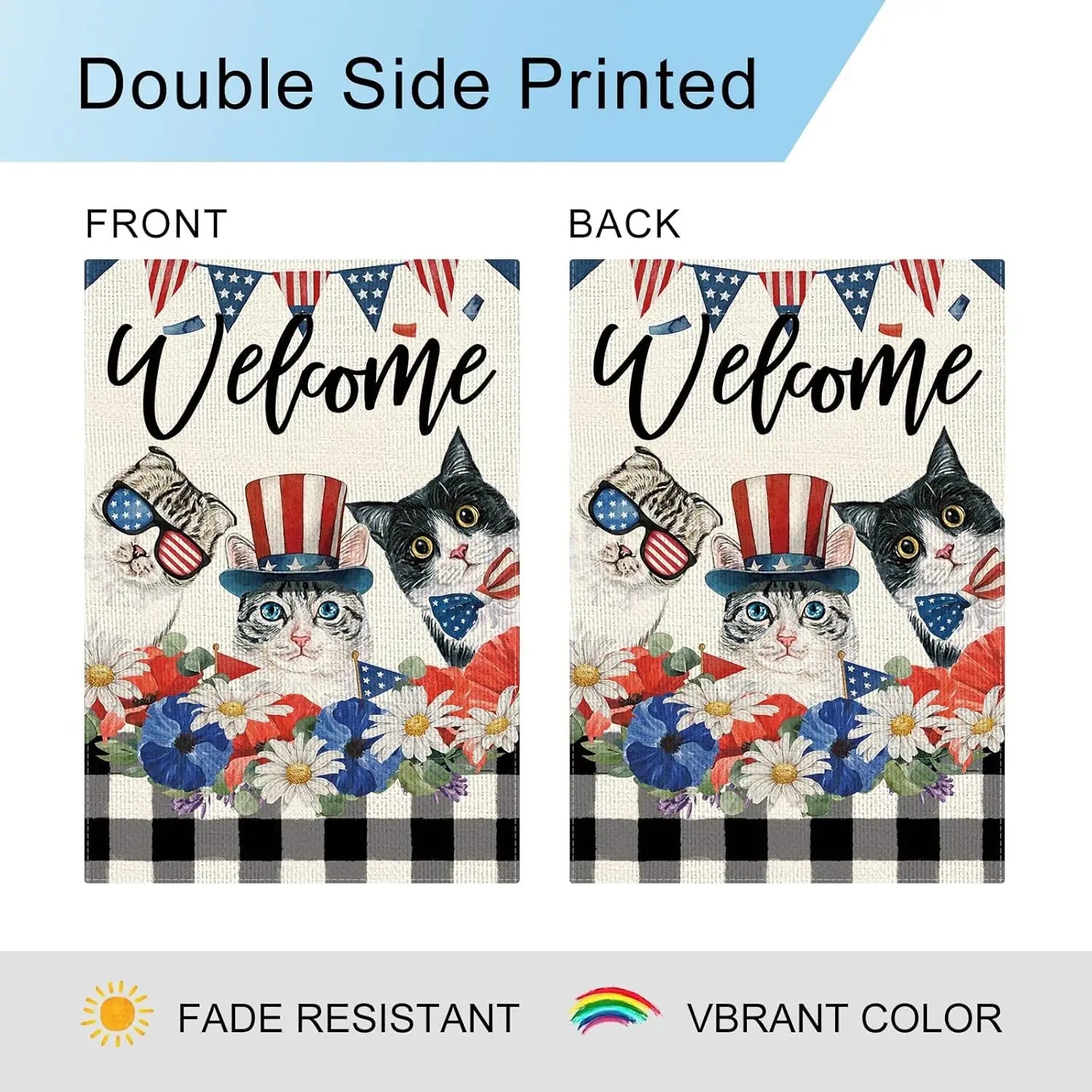 Patriotic Cat Garden Flag (12x18")