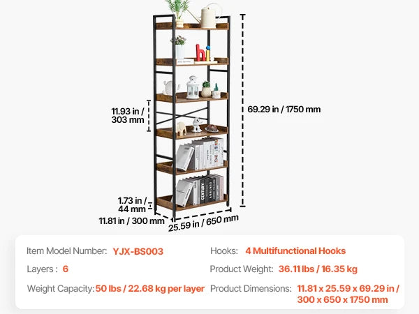 SucceBuy Industrial Metal Bookshelf
