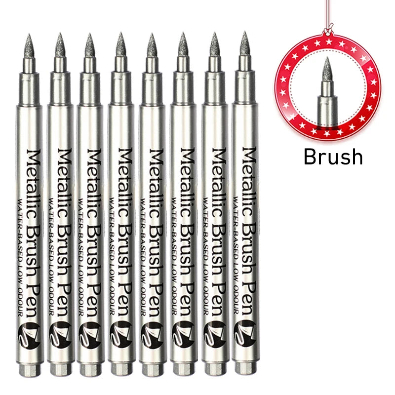8PCS Metallic Brush Pens – Gold & Silver