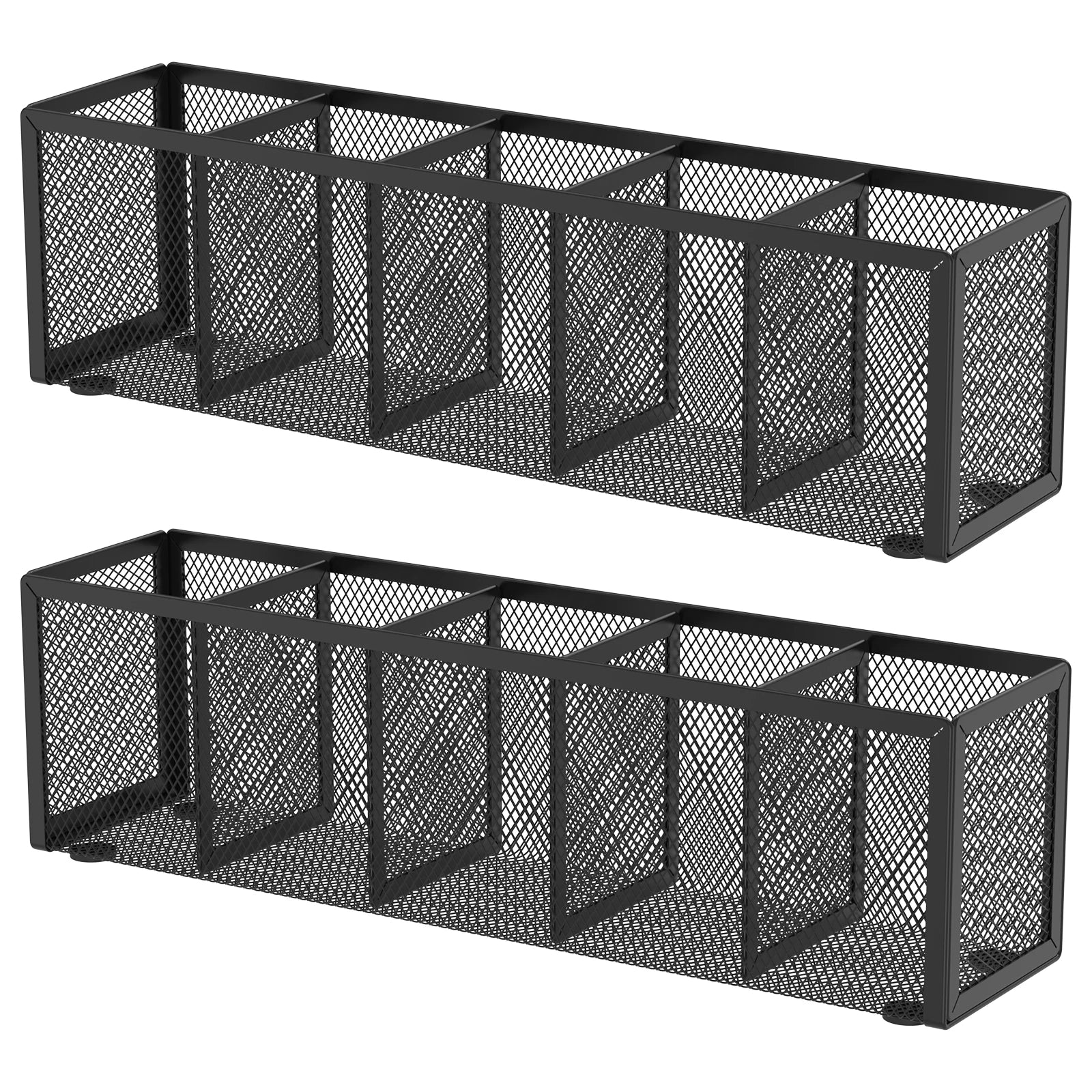 2Pcs Mesh Pen Pencil Holder with 5 Compartments Metal Desk Organizer Rustproof Brush Holder for Home School Classroom Teachers
