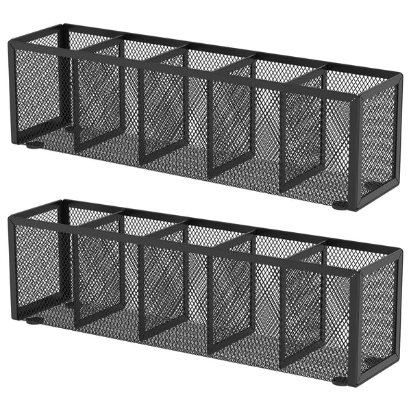 2Pcs Mesh Pen Pencil Holder with 5 Compartments Metal Desk Organizer Rustproof Brush Holder for Home School Classroom Teachers